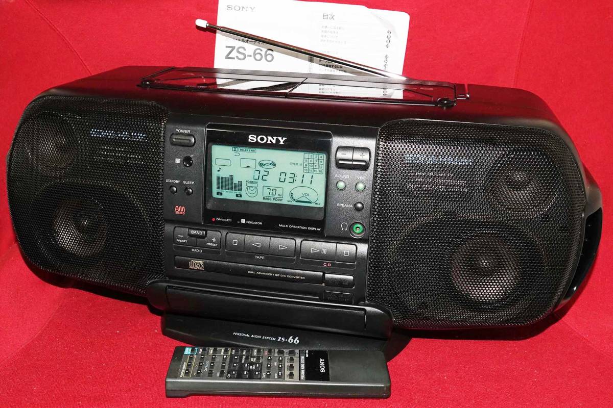 SONY BOOMBOX SONAHAWK　ZS-66 完動美品　取説コピー、純正(リモコン、電源コード）_画像1