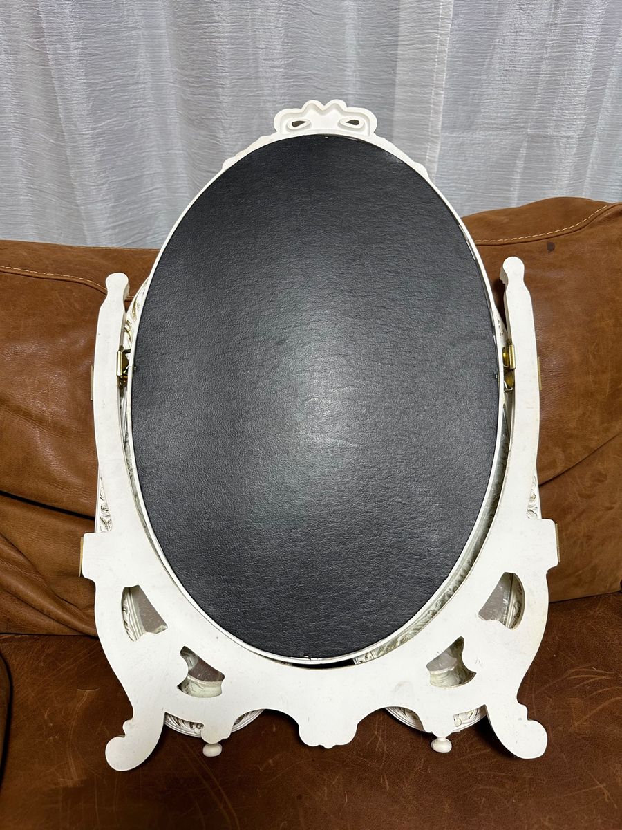 【美品】アンティーク　三面鏡　ヨーロピアン　ホワイト　鏡　立て掛け　ドレッサー