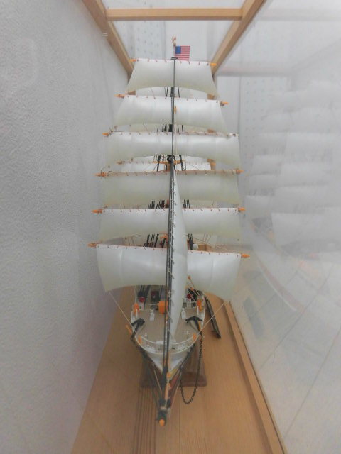 綺麗! ☆模型 大型帆船 日本丸 全長約64cm　自家製プラスチックケース付きケース幅約77cm☆　管理番号1219-54_画像6
