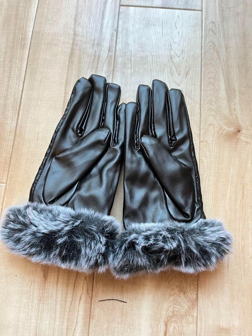  gloves lady's black PU leather autumn winter Korea pretty lovely soft warm . protection against cold 