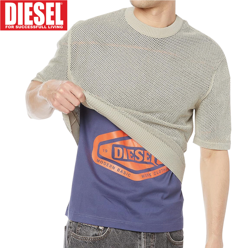 S/新品 DIESEL ディーゼル ニット Tシャツ レイヤード K-RAPIDS メンズ アンサンブル ブランド カットソー グリーン