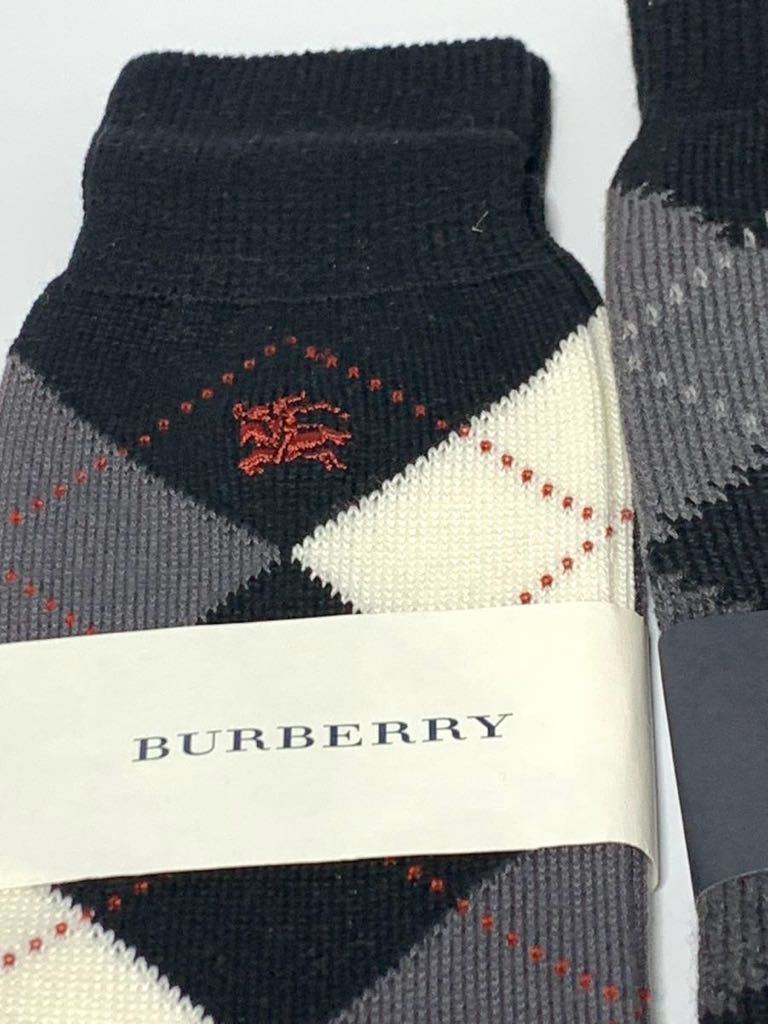 新品 バーバリー Burberry メンズ カジュアル ビジネス ソックス 紳士靴下 25-26㎝ 2足セット アーガイル ブラック系 送料185円 _画像2