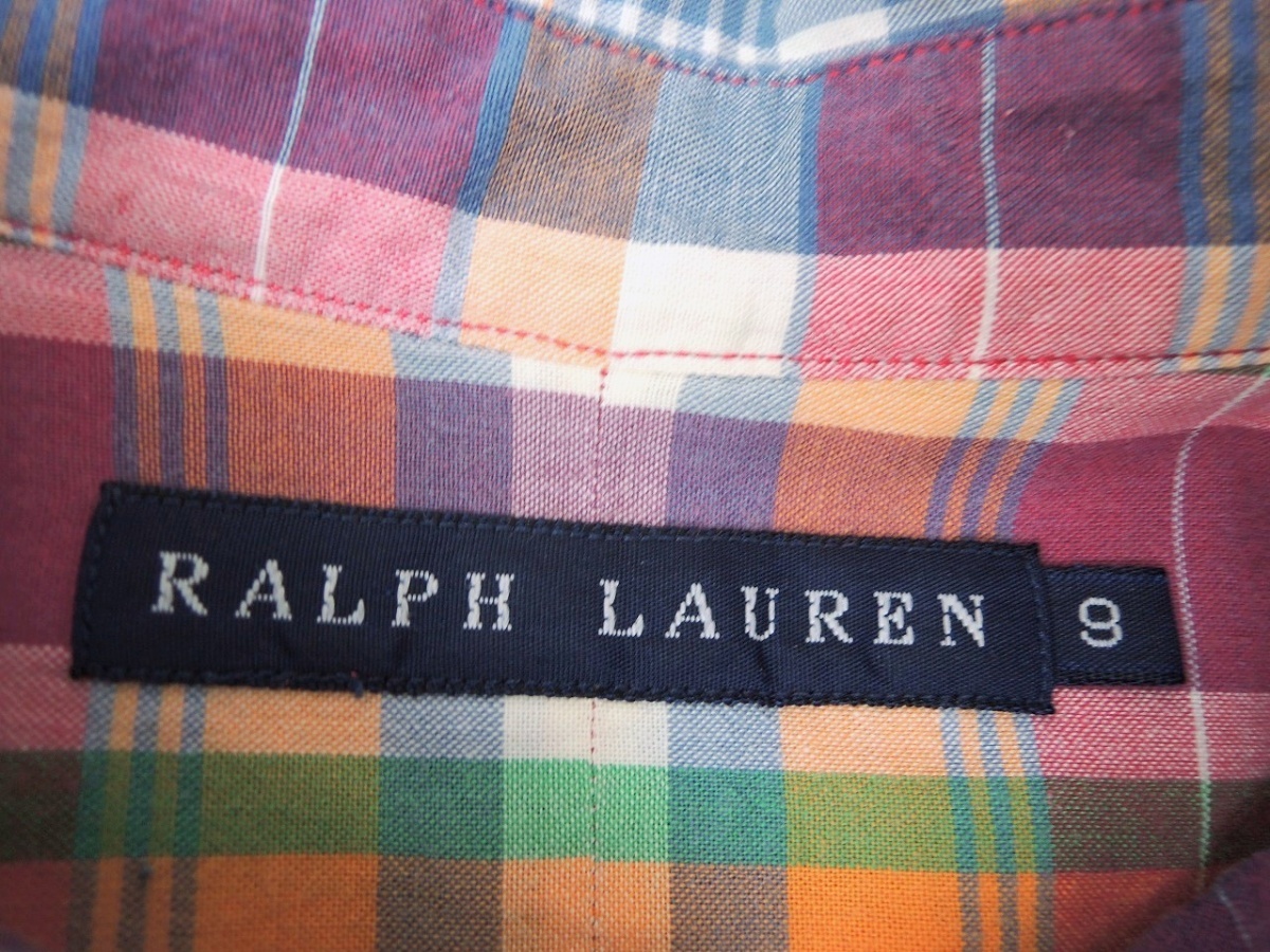 RALPH LAUREN ラルフローレン 長袖チェックシャツ 9 綿100% 中国製_画像5