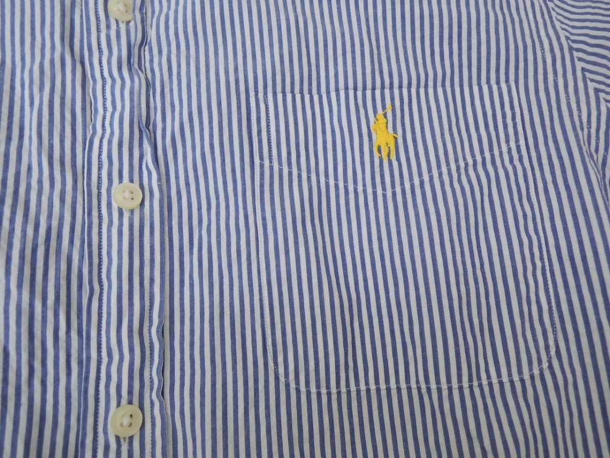 POLO RALPH LAUREN ポロ ラルフローレン 半袖ストライプシャツ M 175/96A 綿100% Made in Srilanka_画像4