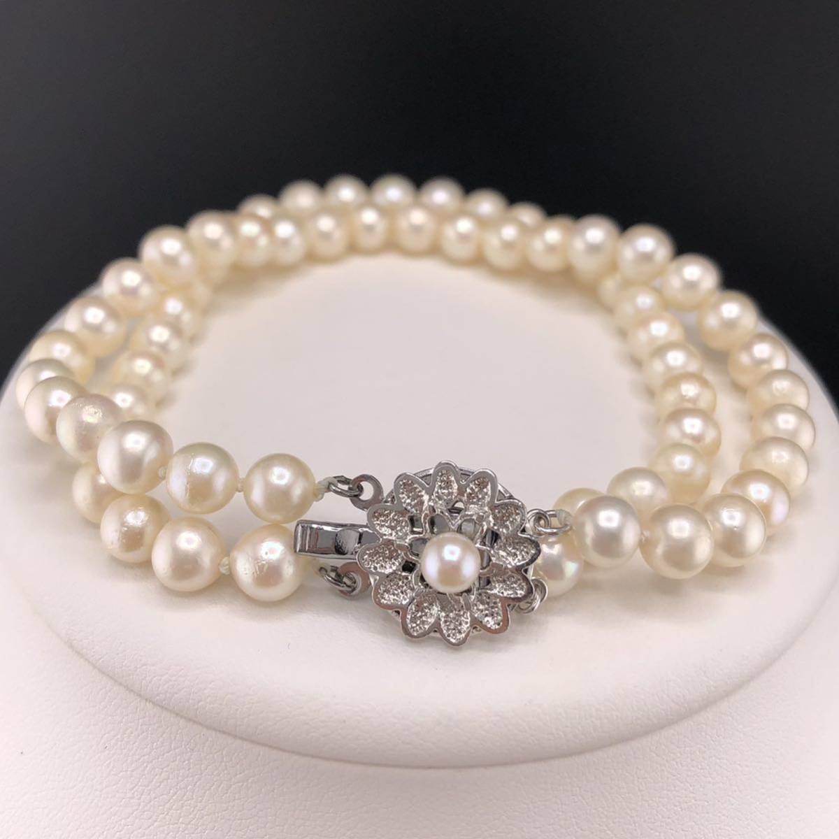 P12-0032 2点SET☆天然パールネックレス&ブレスレット 7.5mm 42cm 39g 6.5mm 20cm 23g ( 天然 Pearl necklace SILVER )_画像6