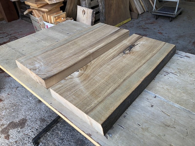 【EI609C】タモ ～515×～215×40㎜ 2枚セット 極上杢 板材 一枚板 材料 天然木 無垢材 木材 乾燥材 銘木 木工 DIY《銘木登屋》_画像1