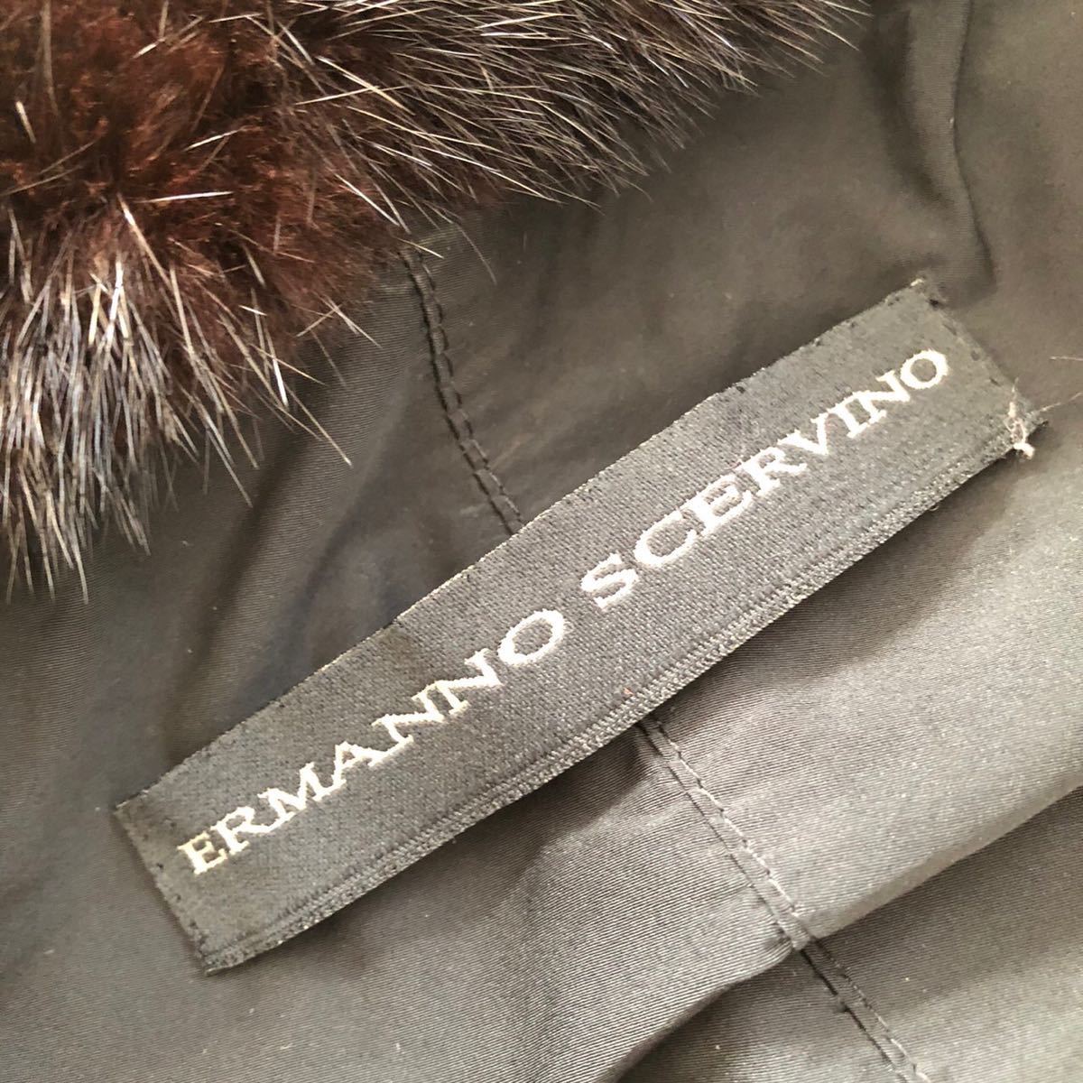 高級イタリアブランド エルマンノシェルビーノ ERMANNO SCERVINO ミンクファー付　裾ファー ナイロンコート ブラック ４０ L相当_画像6