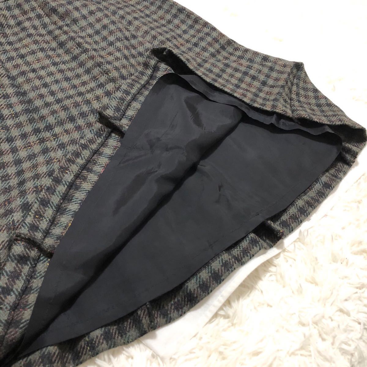 大きいサイズ Leilian レリアン プラスハウス チェック柄 ノーカラージャケット フレアースカート セットアップ スーツ ウール １３＋ XL_画像8