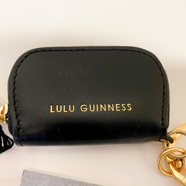 LULU GUINNESS ルルギネス レッドリップ ブラック レザー 牛革 コインパース 小銭入れ キーリング キーホルダー ミニ財布 バッグチャーム