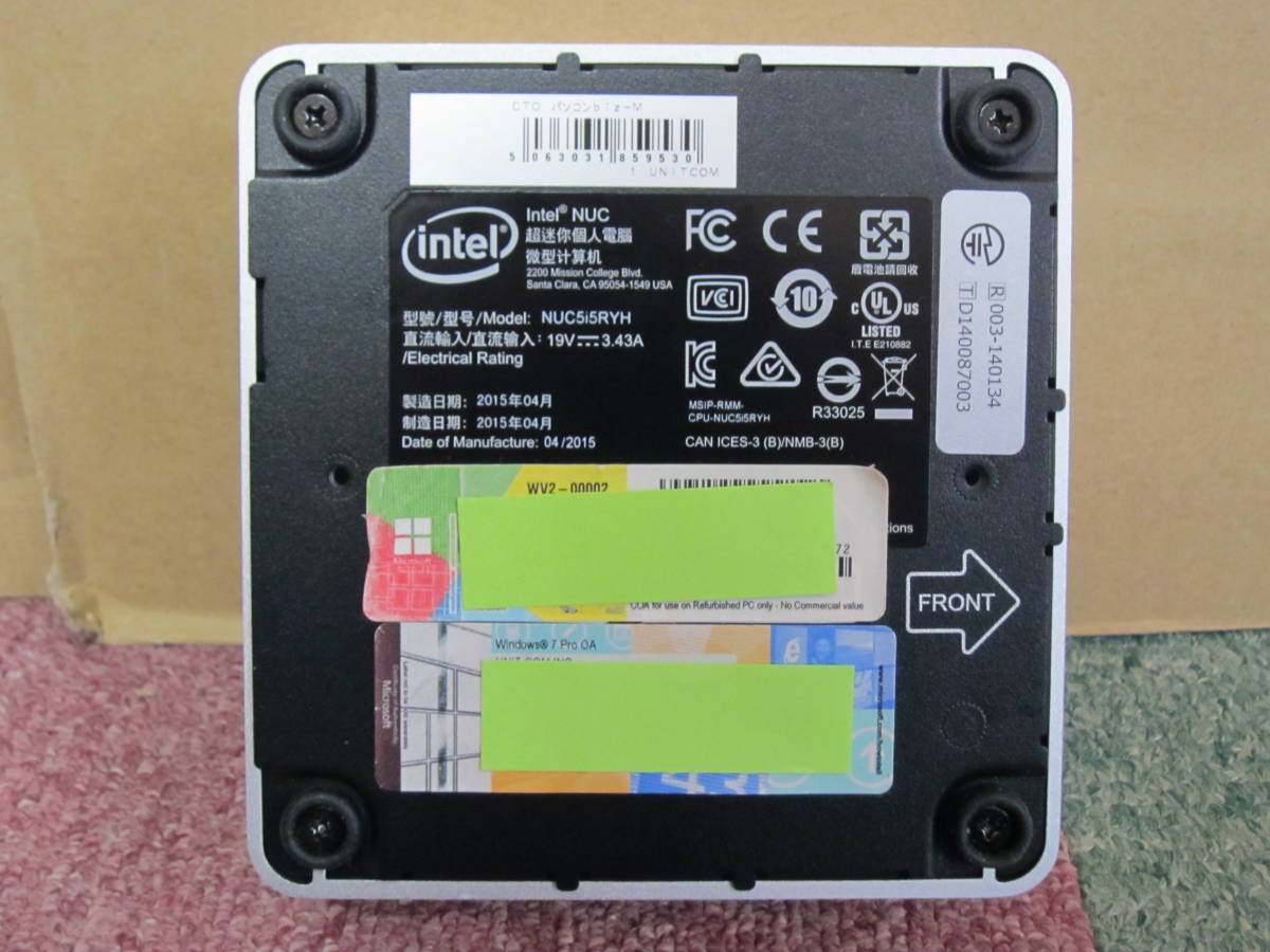 ②Intel NUC5i5RYH 中古 Win10Home/Core i5 5250U/4GB/SSD M.2 SATA 128GB+HDD500GB/無線LAN/Bluetooth 小型PC_画像6