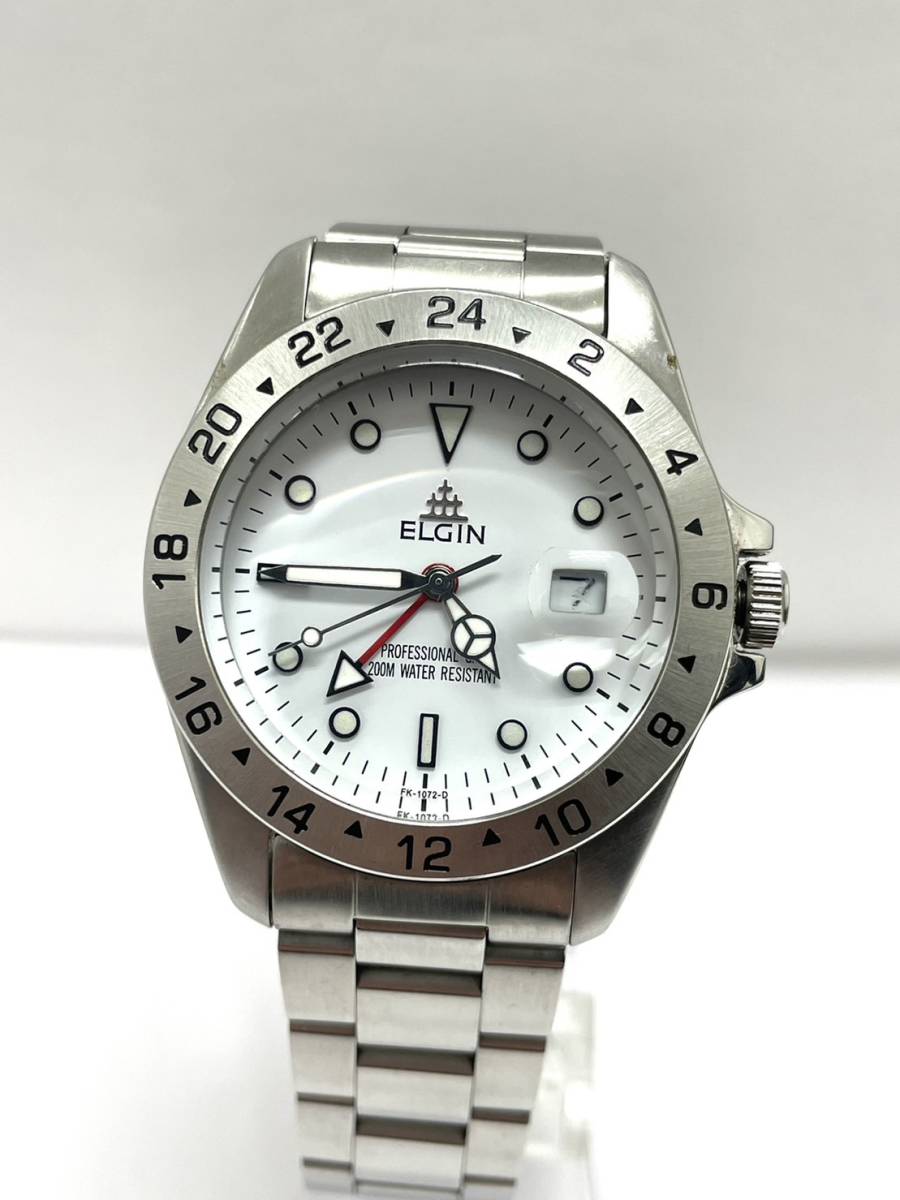 〈時計〉ELGIN エルジン PROFESSIONAL GMT 200M FK-1072-D SS メンズ　アナログ　クオーツ　腕時計【中古/現状品】004157-13 _画像2