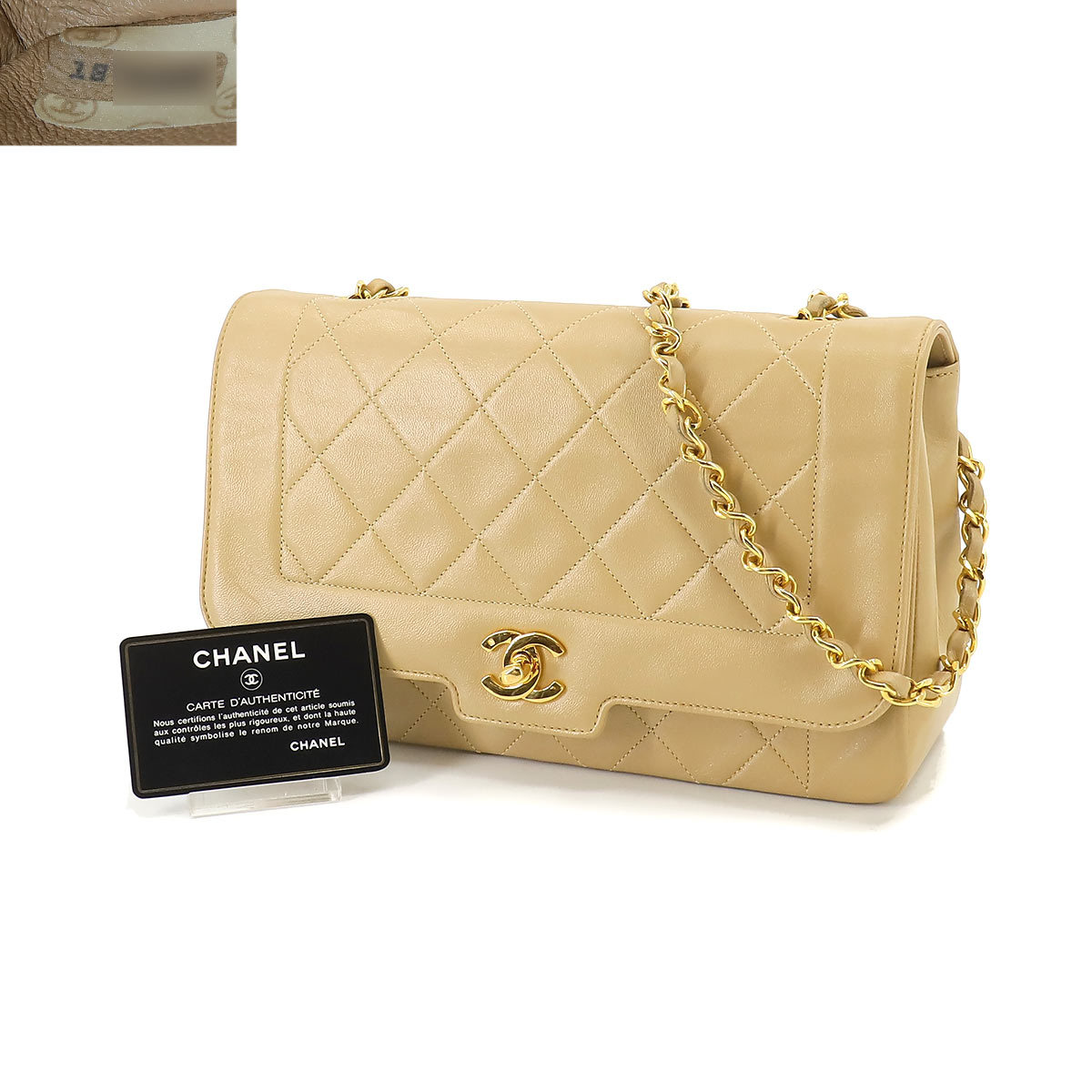 シャネル CHANEL マトラッセ チェーン ショルダー バッグ レザー ベージュ ゴールド 金具 ヴィンテージ Matelasse Bag 90209217_画像9