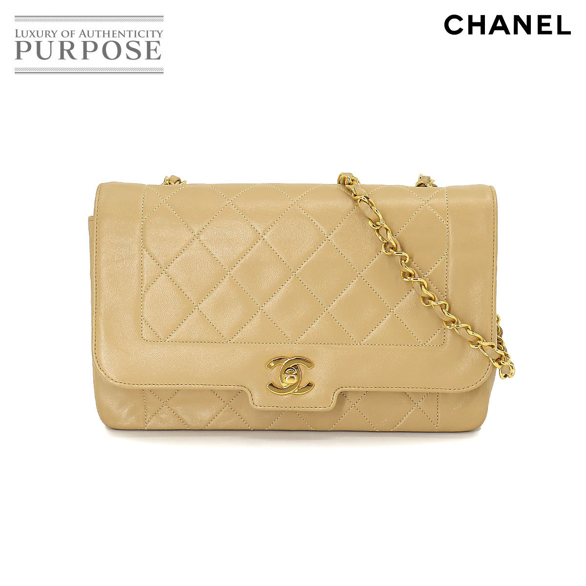 シャネル CHANEL マトラッセ チェーン ショルダー バッグ レザー ベージュ ゴールド 金具 ヴィンテージ Matelasse Bag 90209217_画像1