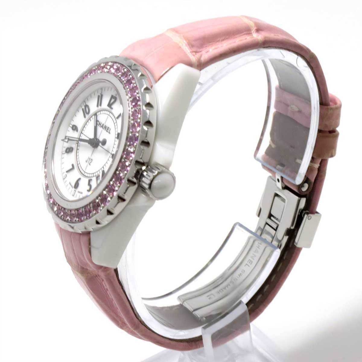 シャネル CHANEL J12 33mm H1336 レディース 腕時計 ピンクサファイヤ デイト ホワイト セラミック クォーツ ウォッチ 90216834_画像2