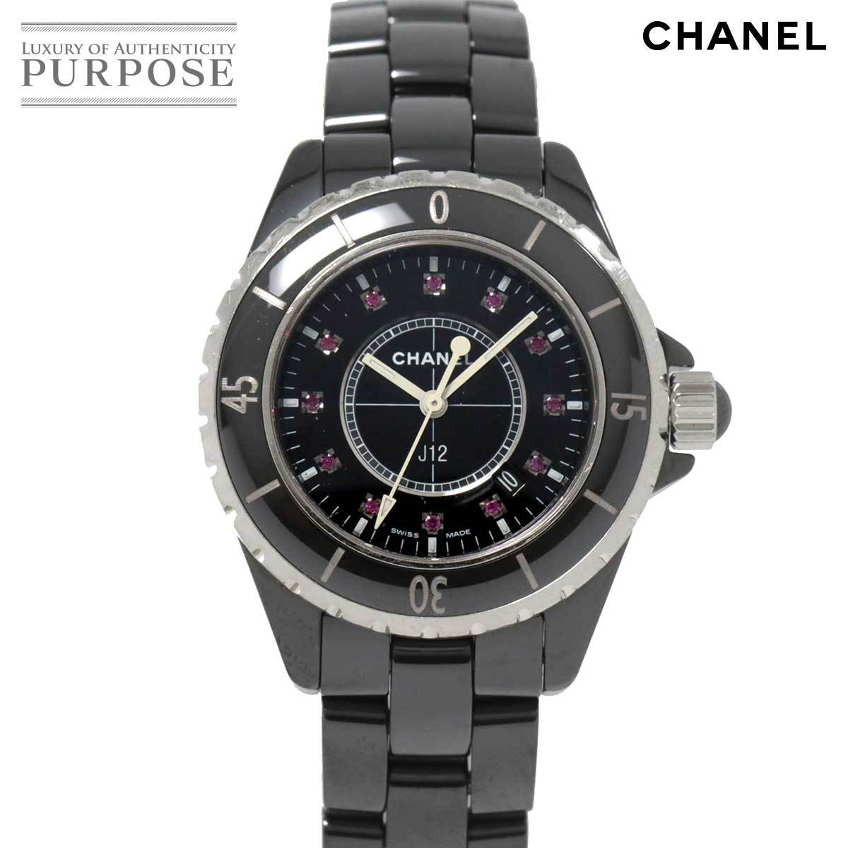 シャネル CHANEL J12 33mm H1634 レディース 腕時計 12P ルビー ブラック 文字盤 ブラック セラミック クォーツ ウォッチ 90218974_画像1