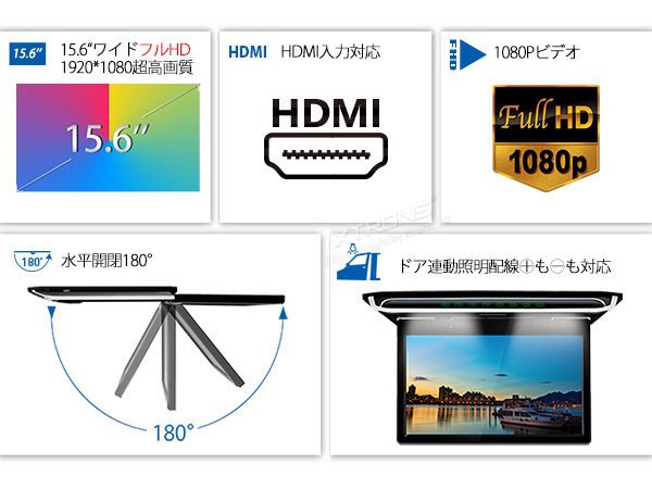 CM156HD★XTRONS 15.6インチ フリップダウン モニター 1920x1080 解像度 超薄 HDMI対応 1080Pビデオ対応 外部入力 ドア連動 USB SD 1年保証_画像2