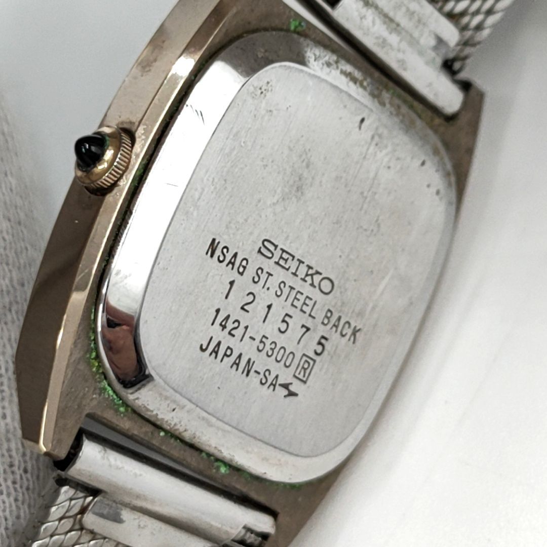 【電池切れ】SEIKO セイコー EXCELINE エクセリーヌ クォーツ 腕時計 黒文字盤 スクエア コンビ レディース 1421-5300_画像2