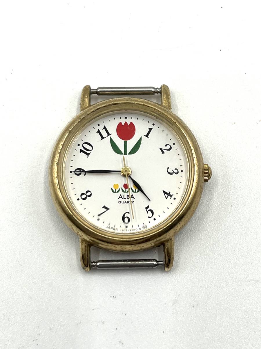 [ flat battery / body only ]SEIKO Seiko ALBA Alba quartz wristwatch white face tulip round lady's V515-6420