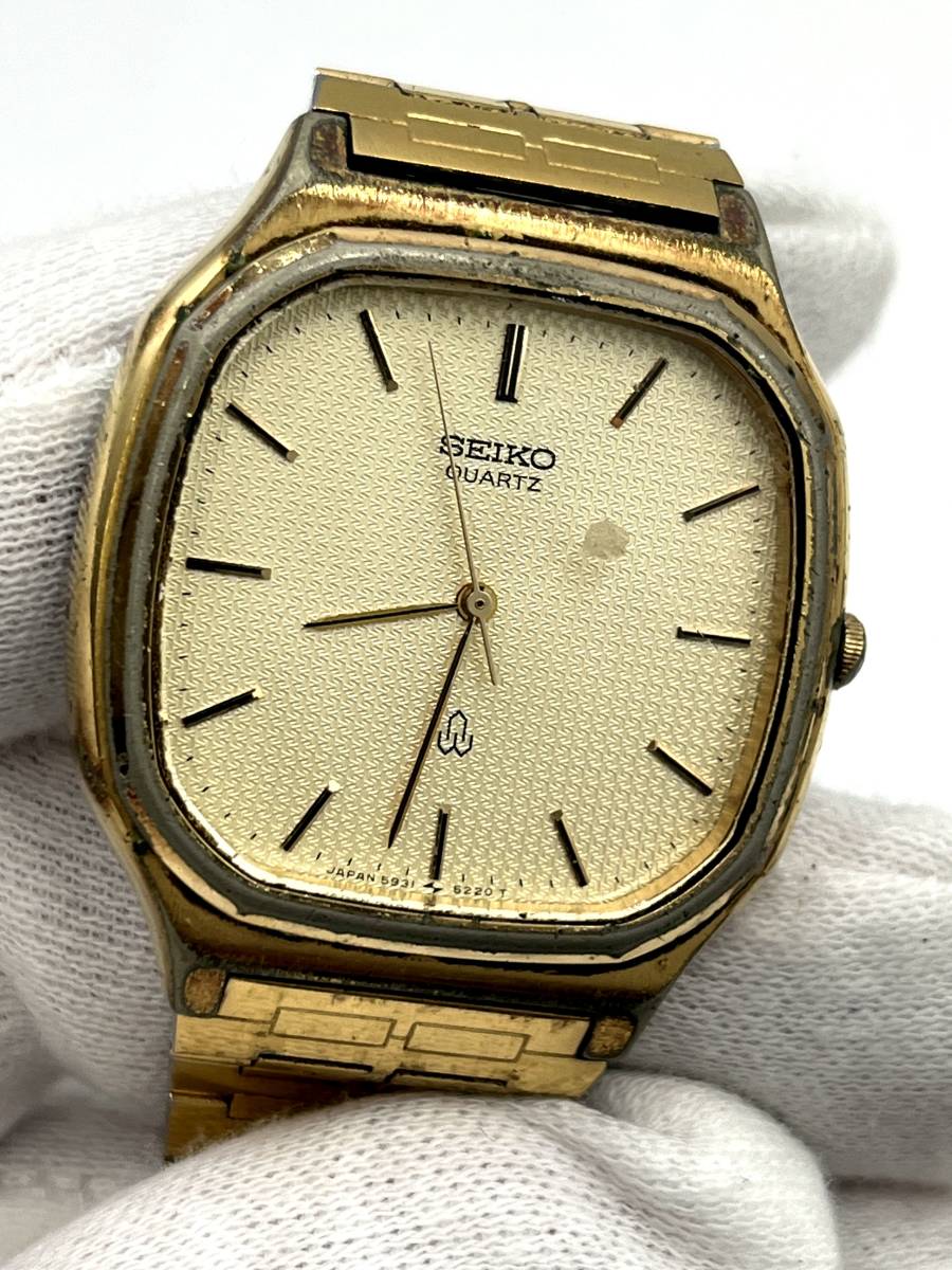 【電池切れ】SEIKO セイコー クォーツ 腕時計 ゴールド文字盤 スクエア ボーイズサイズ 5931-5210_画像1