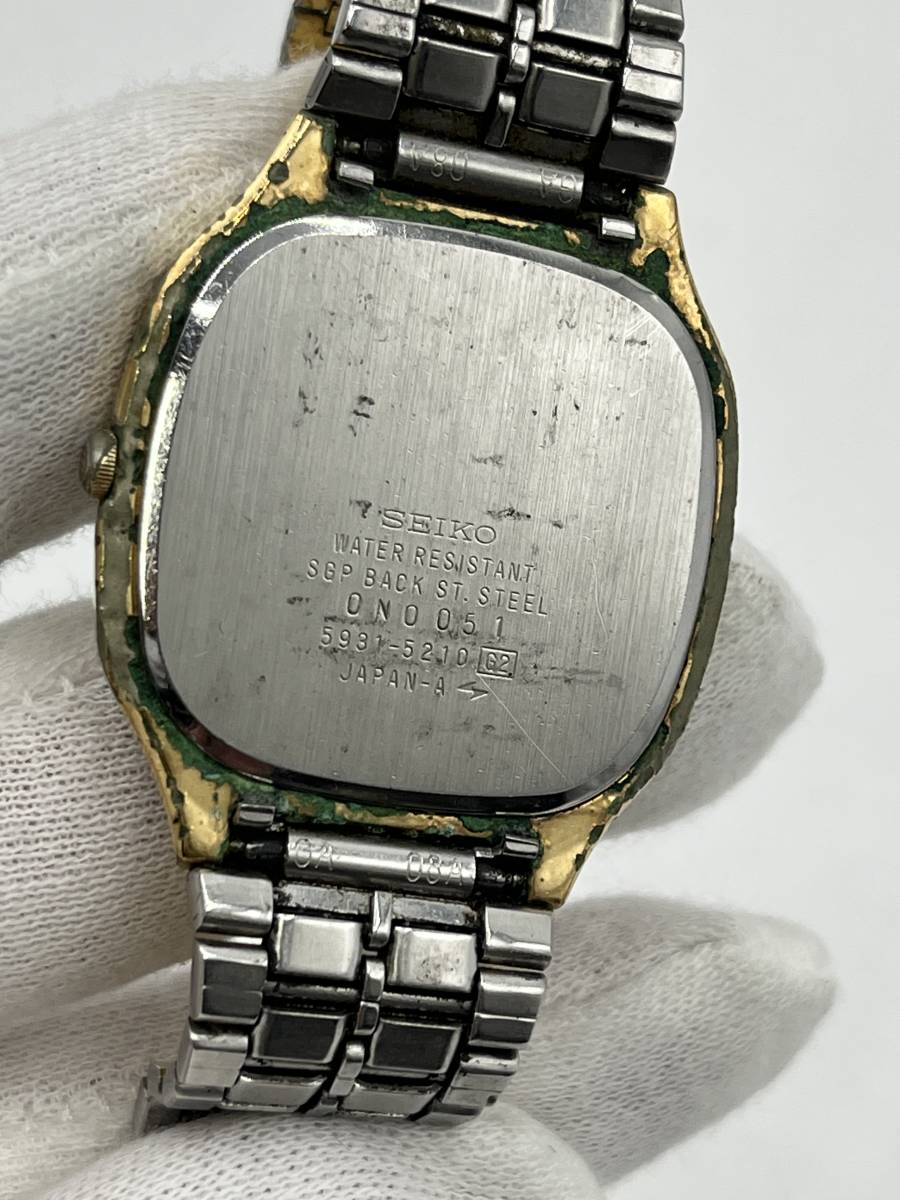 【電池切れ】SEIKO セイコー クォーツ 腕時計 ゴールド文字盤 スクエア ボーイズサイズ 5931-5210_画像2