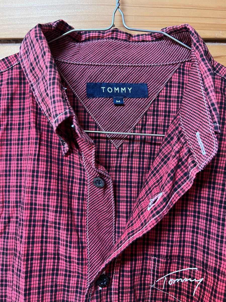 TOMMY 赤 長袖 ボタンダウン チェック シャツ アメカジ M 日本製 made in JAPAN 古着 日焼け色あせ 送料込