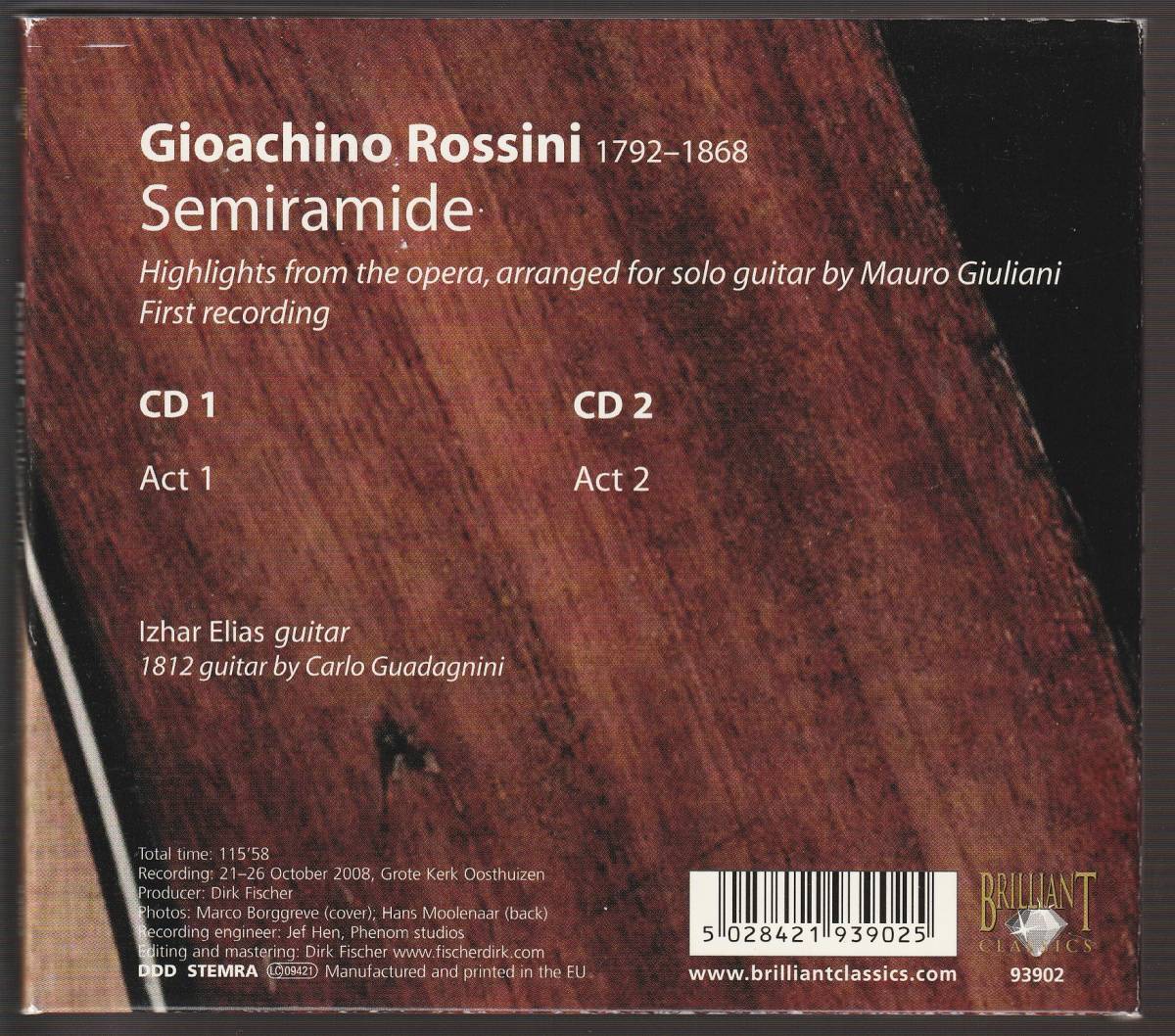  ロッシーニ:オペラ・セリア『セミラーミデ』ギター・ソロ版/イザー・エリアス 2枚組_画像2