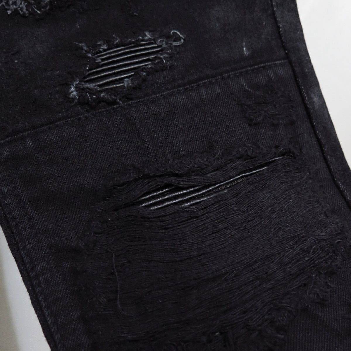 00s 14th ADDICTION DAMEGED LEATHER PATCH DESTROY DENIM SKINNY PANTS KMRii ダメージ クラッシュ デストロイ デニム スキニー パンツ_画像6