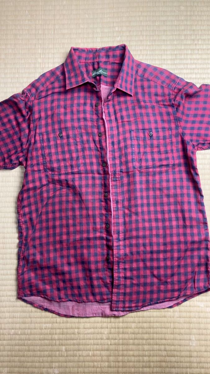 【エディーバウアー】赤紺チェック柄半袖ワイシャツ