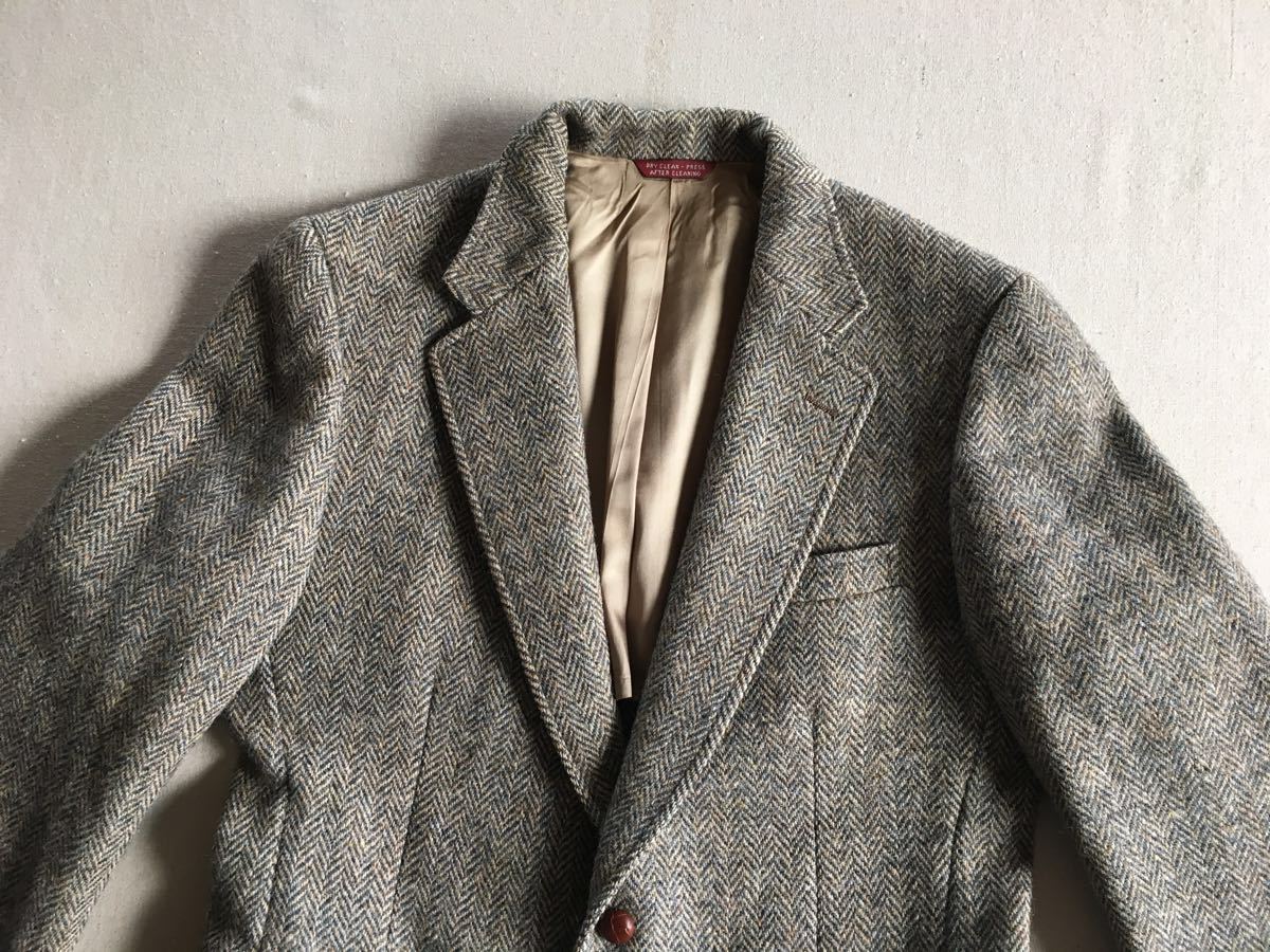  原文:【S】USA製 Harris Tweed ツイードジャケット / ベージュ ウール テーラード くるみボタン ビンテージ 古着 アメリカ製 ハリスツイード