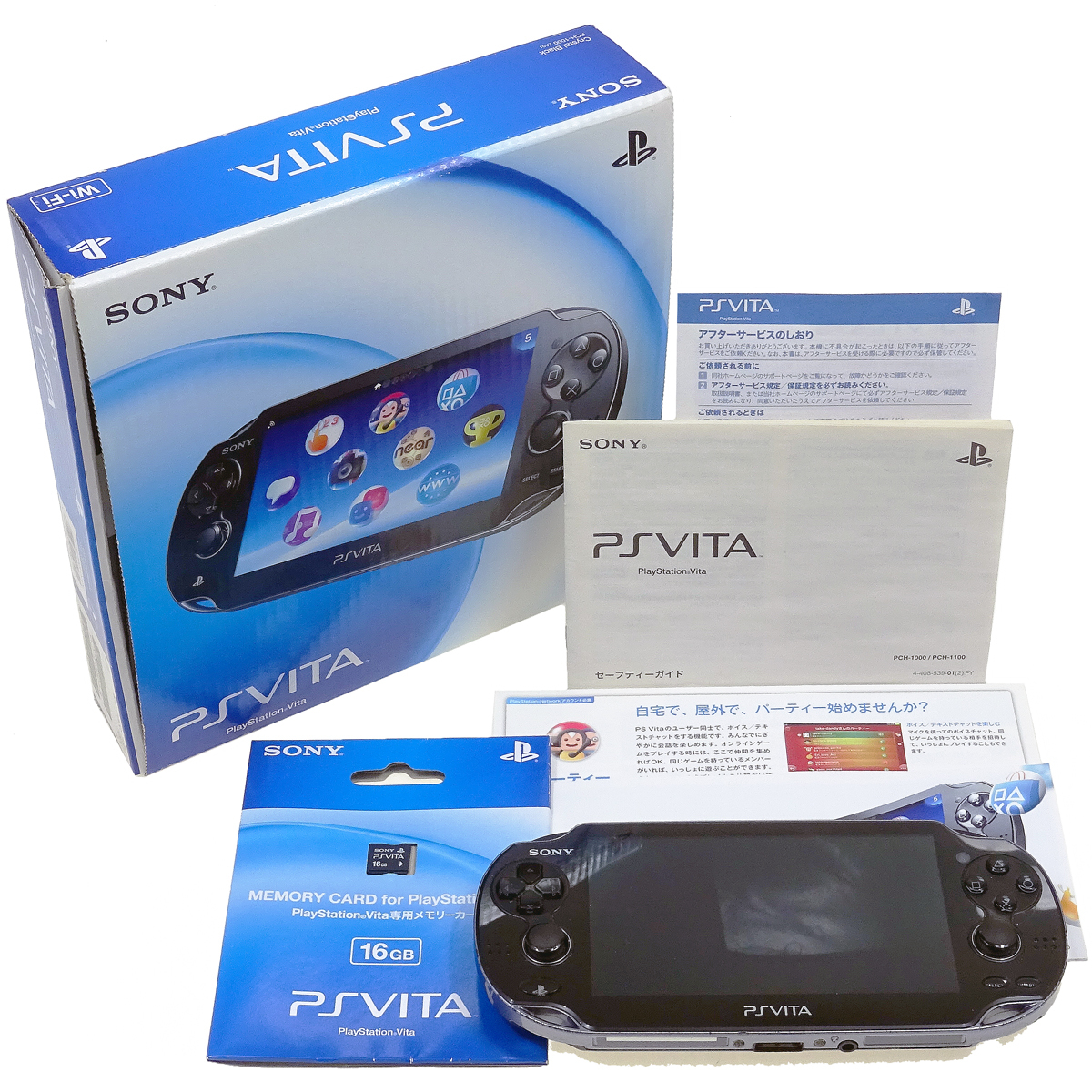 動作確認済) 箱説付PlayStation Vita + 16GBメモリー付Wi‐Fiモデル