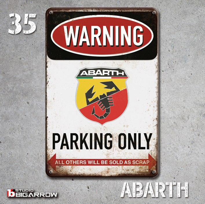 35 ブリキ看板 20×30㎝ ABARTH PARKING ONLY アバルト ガレージ スチール アンティーク アメリカンインテリア 世田谷ベース_画像3