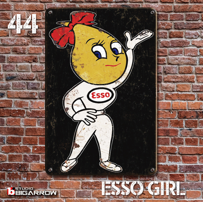44 ブリキ看板 20×30㎝ ESSO GIRL エッソガール ガレージ スチール アンティーク アメリカンインテリア 世田谷ベース_画像2