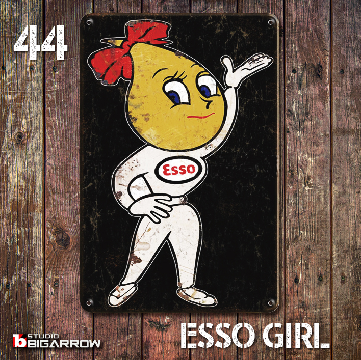 44 ブリキ看板 20×30㎝ ESSO GIRL エッソガール ガレージ スチール アンティーク アメリカンインテリア 世田谷ベース_画像1