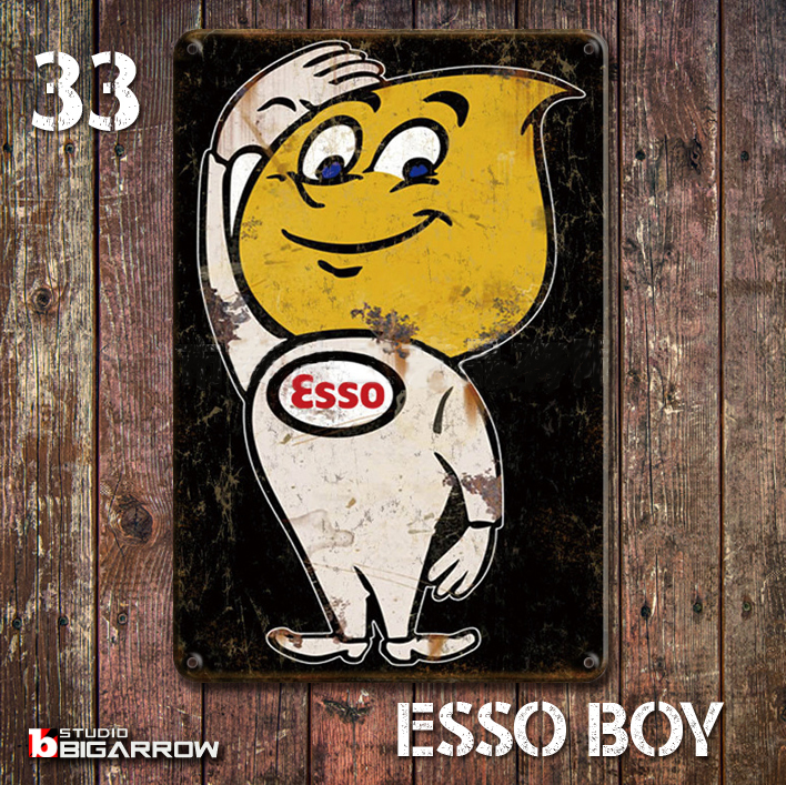 33 ブリキ看板 20×30㎝ ESSO BOY エッソボーイ ガレージ スチール アンティーク アメリカンインテリア 世田谷ベース_画像1