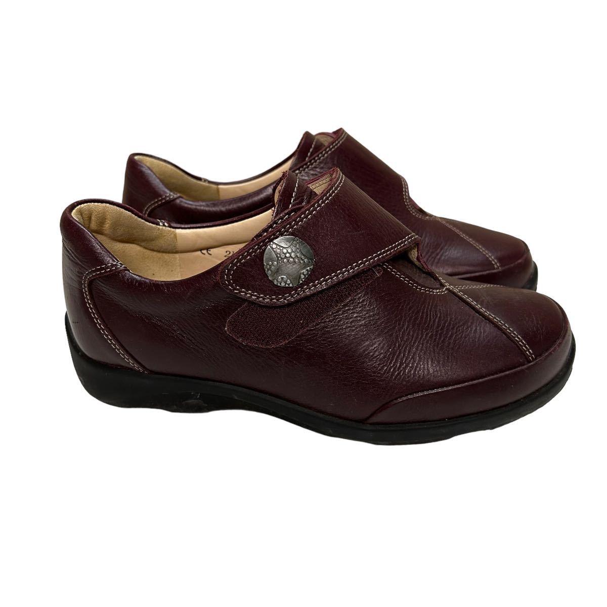 BB292 Finn Comfort fins comfort lady's walking shoes 3.5 approximately 22cm bordeaux leather velcro Germany made excellent 