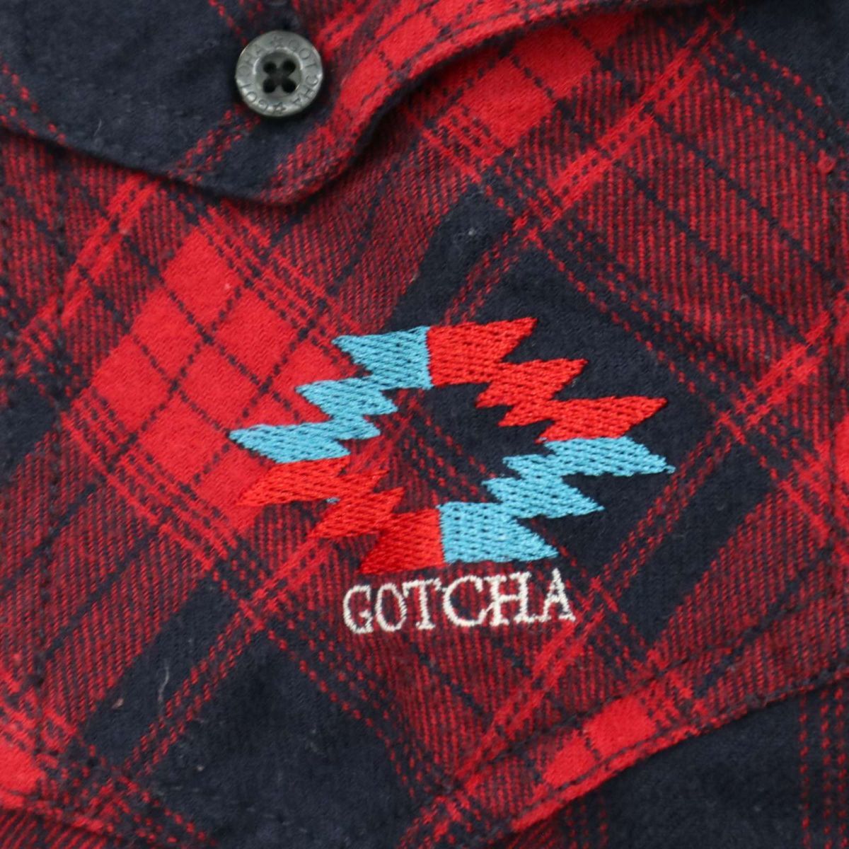 GOTCHA ガッチャ 秋冬 ネイティブ プリント★ ロゴ刺繍 長袖 ウエスタン チェック ネル シャツ Sz.M　メンズ サーフ　A3T13875_B#B_画像4