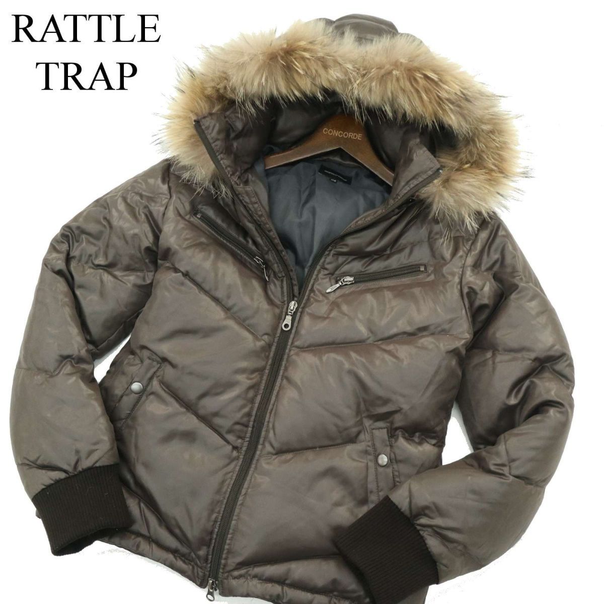 美品★ RATTLE TRAP メンズビギ 秋冬 微光沢★ フーディー ダウン ジャケット ブルゾン Sz.2　メンズ　A3T14057_B#N_画像1