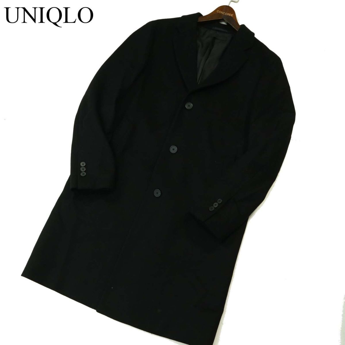 UNIQLO ユニクロ 秋冬 ウール カシミヤ★ チェスター コート Sz.M　メンズ 黒　A3T14130_B#N_画像1