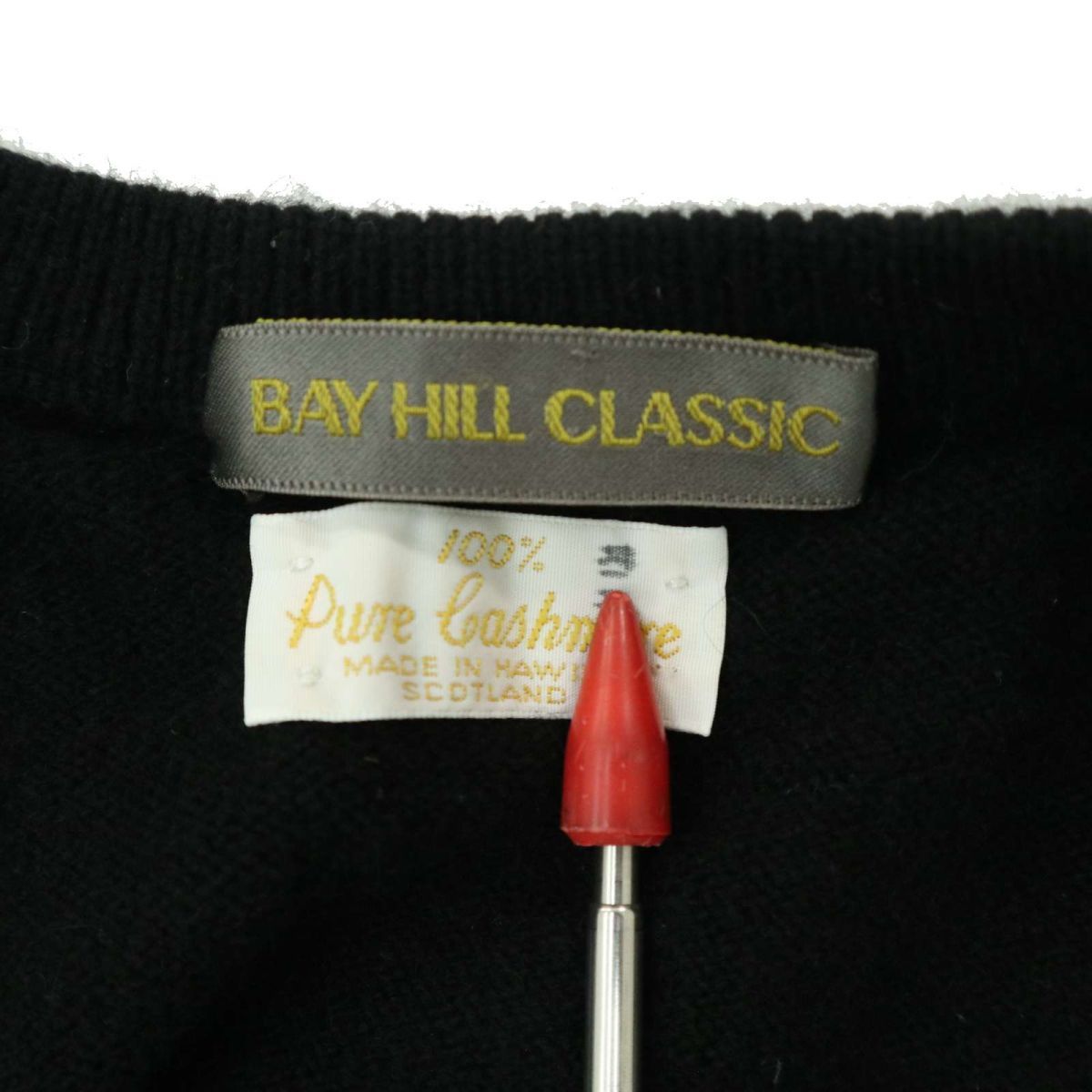 スコットランド製 BAY HILL CLASSIC ベイヒルクラシック レナウン カシミヤ100％ ニット セーター Sz.L位　メンズ 黒 ゴルフ　A3T14187_B#K_画像7