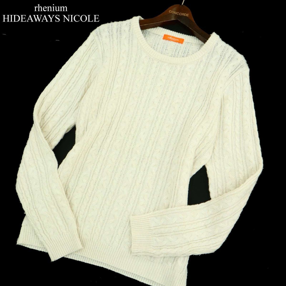 rhenium HIDEAWAYS NICOLE ハイダウェイ ニコル 秋冬 ケーブル編み★ クルーネック ニット セーター Sz.46　メンズ 　A3T14135_B#K_画像1