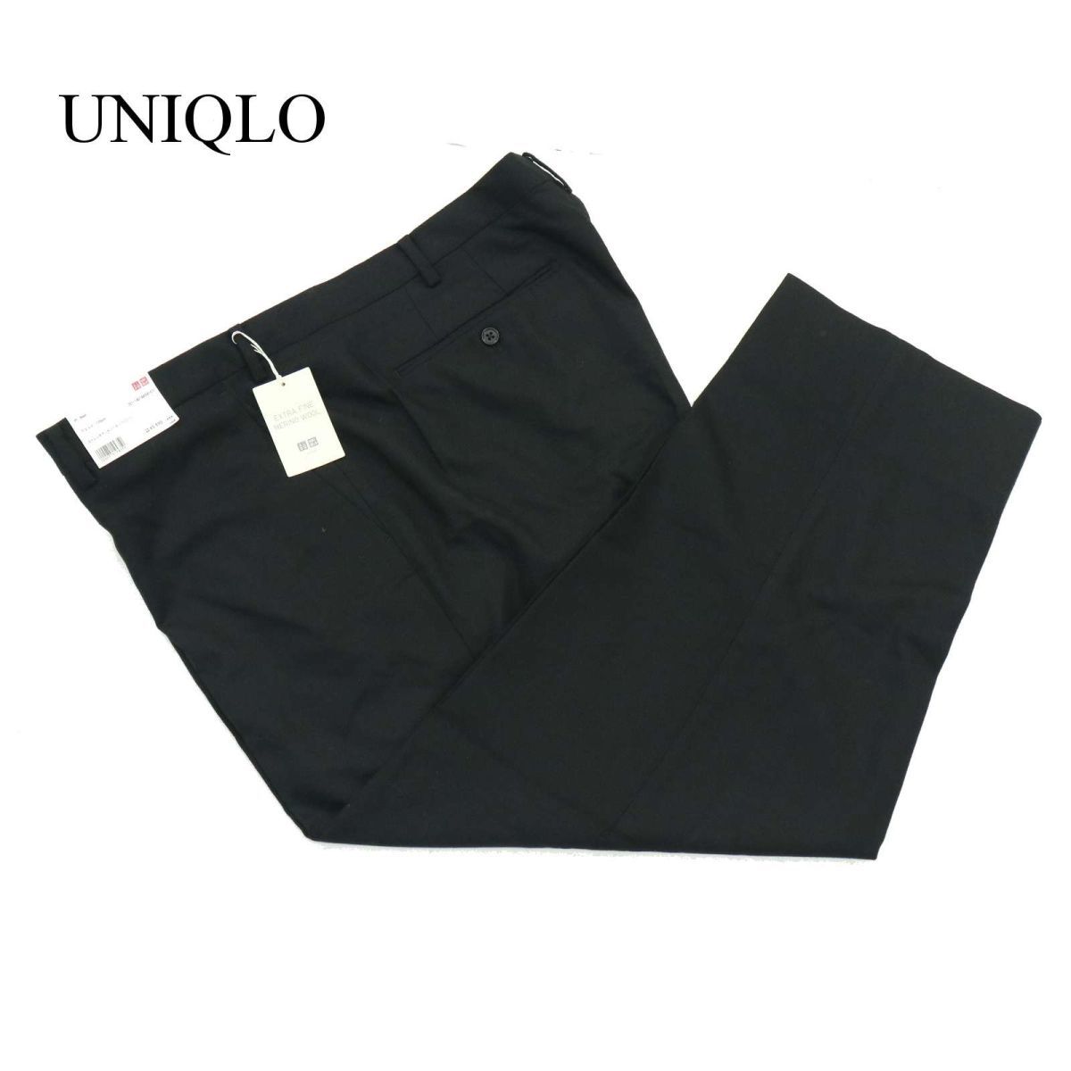 新品 未使用★ UNIQLO ユニクロ 秋冬 ストレッチ ウール ノータック スラックス パンツ Sz.120 メンズ 黒 大きいサイズ 特大　A3B05624_C#Q_画像2