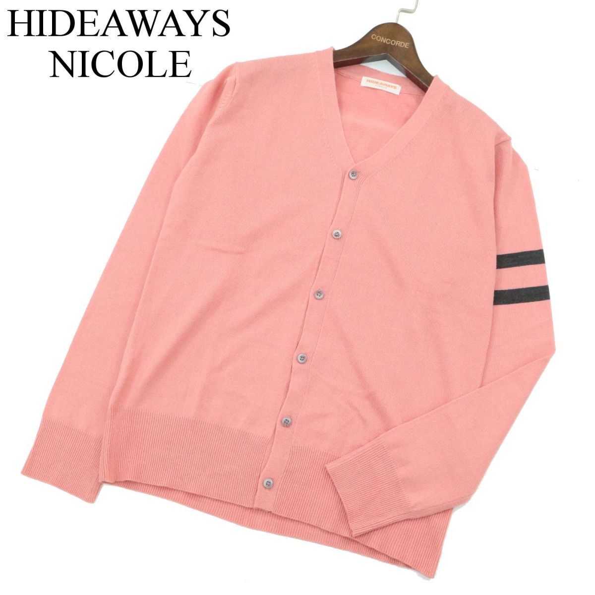 HIDEAWAYS NICOLE ハイダウェイ ニコル 秋冬 ライン使い★ Vネック ニット カーディガン Sz.48　メンズ　A3T14791_C#N_画像1