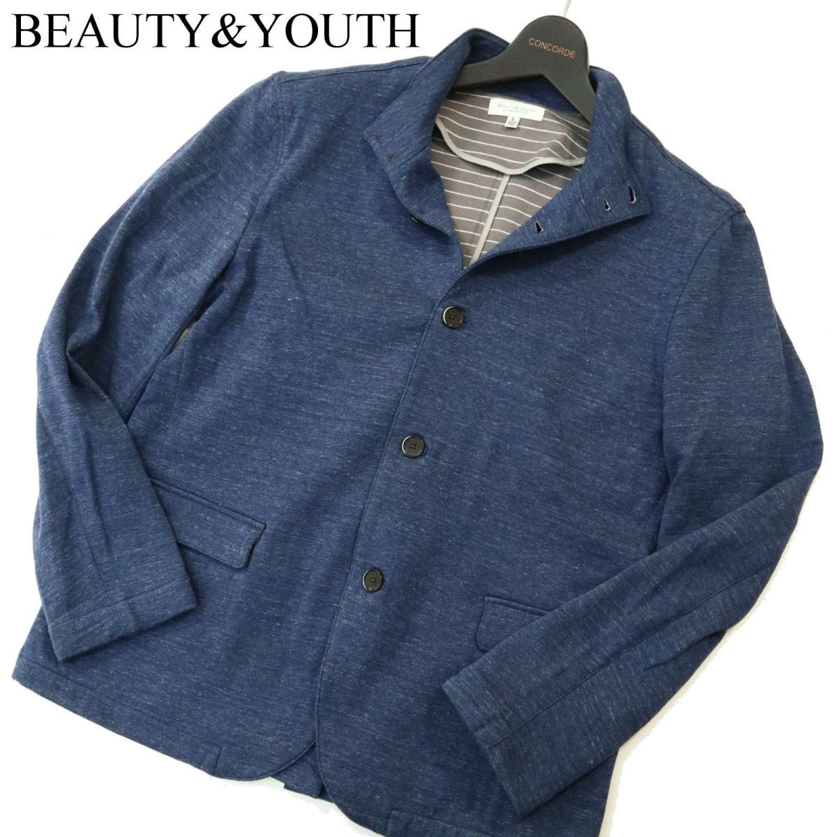 BEAUTY&YOUTH ユナイテッドアローズ 通年 リバー ボーダー★ レイズドネック ジャケット Sz.L　メンズ　A3T15129_C#O_画像1