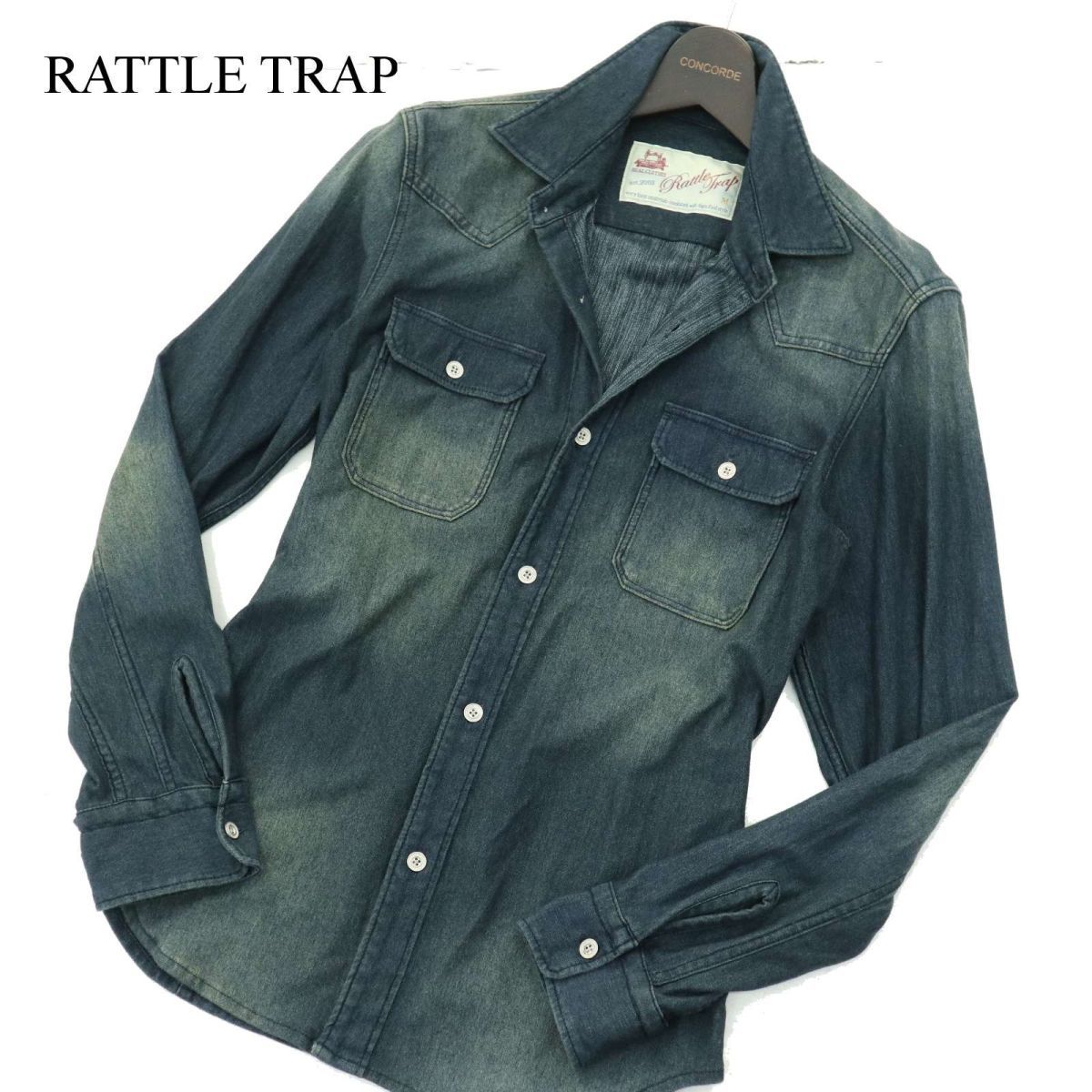 RATTLE TRAP メンズビギ 通年 USED加工★ ジャージ デニム 長袖 ウエスタン シャツ Sz.M　メンズ　A3T15141_C#C_画像1