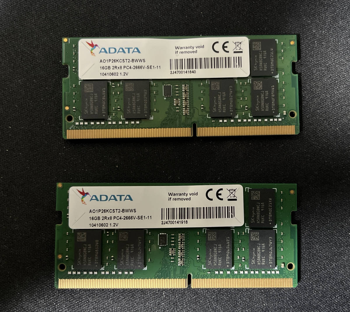 A-DATA SODIMM DDR4 PC4-2666V(PC4-21300) 16GB 2枚組 1セット32GB AO1P26KCST2-BWWS