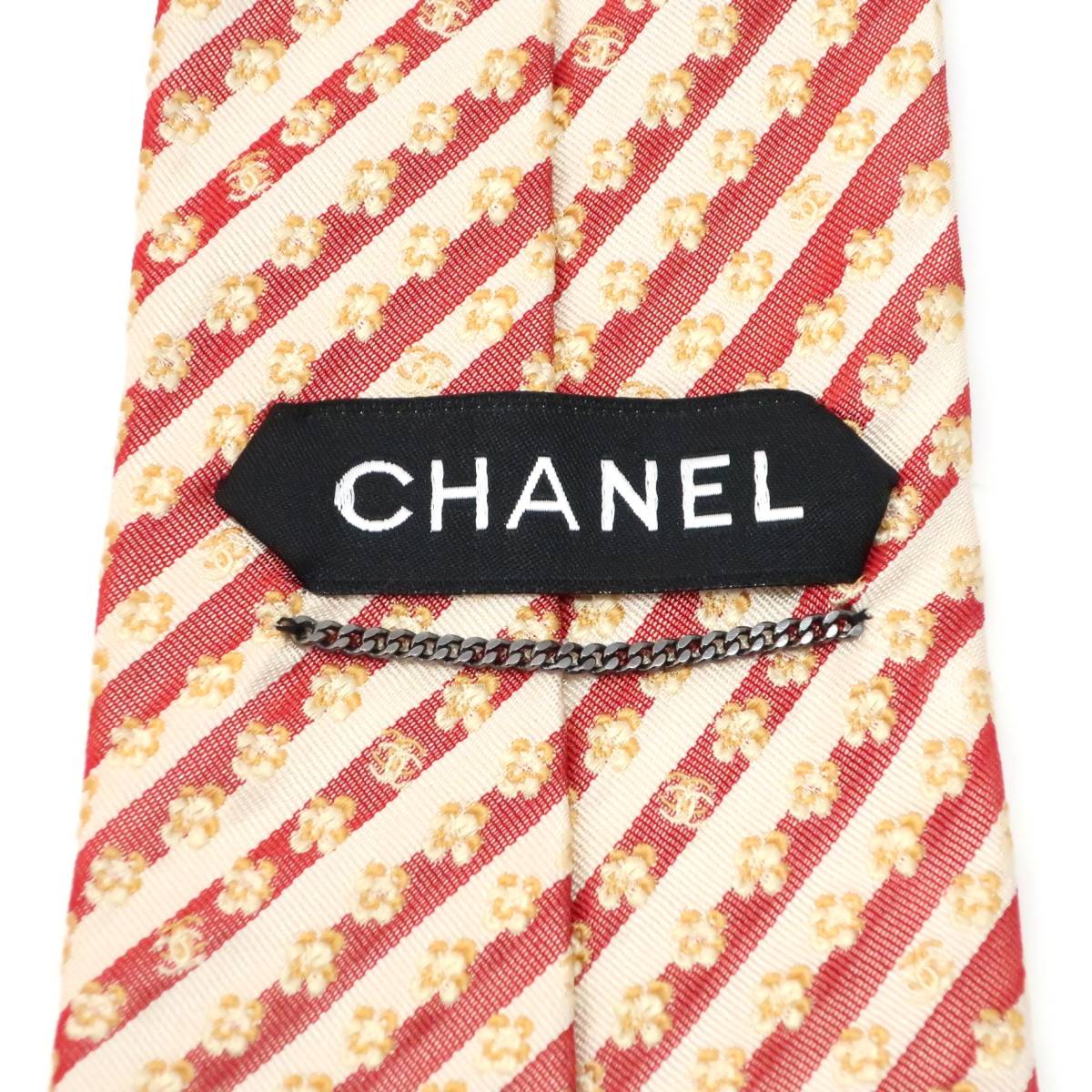 ネクタイ◆シャネル　CHANEL◆ストライプ　ロゴマーク　花柄　チェーン　シルク　美品　送料２１０円_画像2