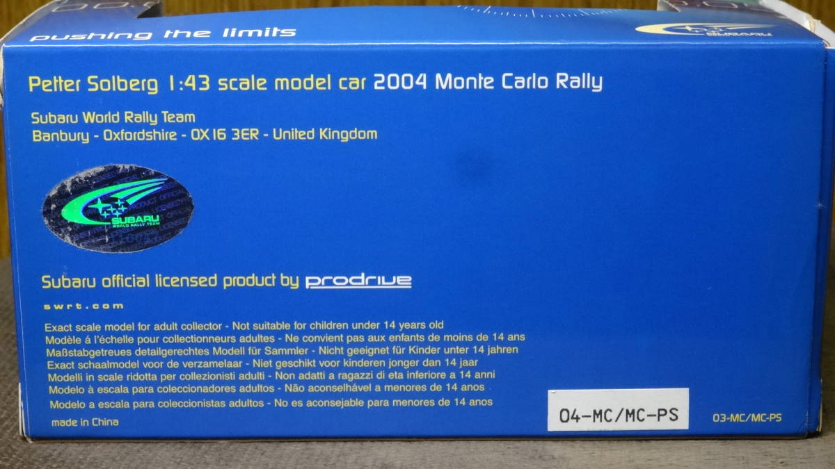 1/43　IMPREZA　インプレッサ　スバル　WRC　2004年モンテカルロ　Ｎｏ.1　ｐ.ソルベルグ　リミテッドエディション_画像8