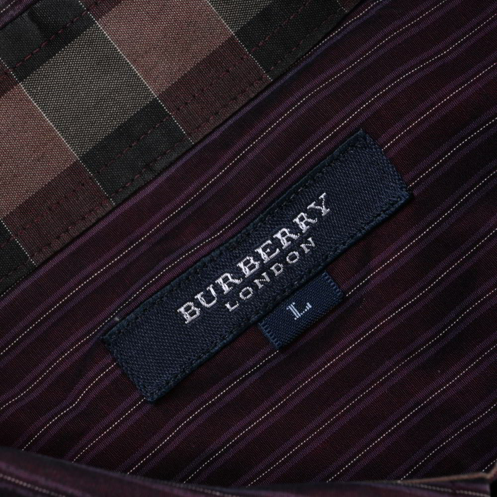 Burberry London ストライプ コットン ドレスシャツ L ブラウン バーバリー ロンドン KL4BKHBP13_画像7