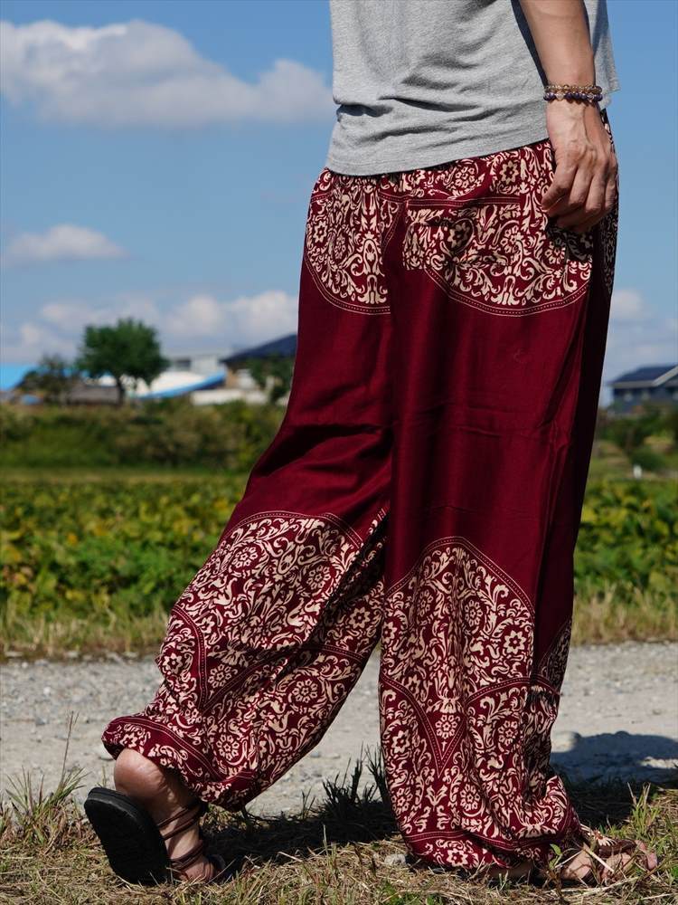 * ethnic Aladdin pants ba lock print including carriage * new goods B* Asian monkey L yoga unisex room wear 