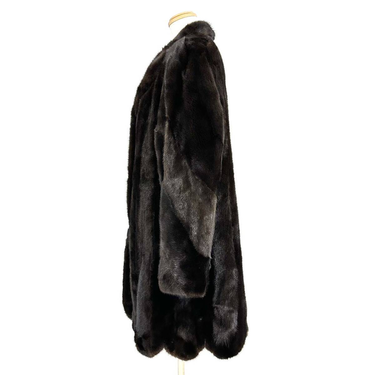 【貂商】h1605 BLACKGLAMA ブラックミンク ハーフコート デザインコート セミロング ミンクコート 貂皮 mink身丈 約90cm_画像3